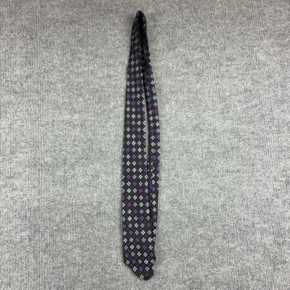 Arrow Tie Mens One Size Black Purple Geometric 100% Silk Jacquard Necktie